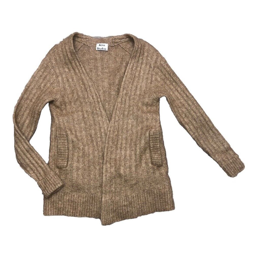Acne Studios Cardigan Women's XXS Wool Kidmohair Blend Open Front Brown‎ Raya
